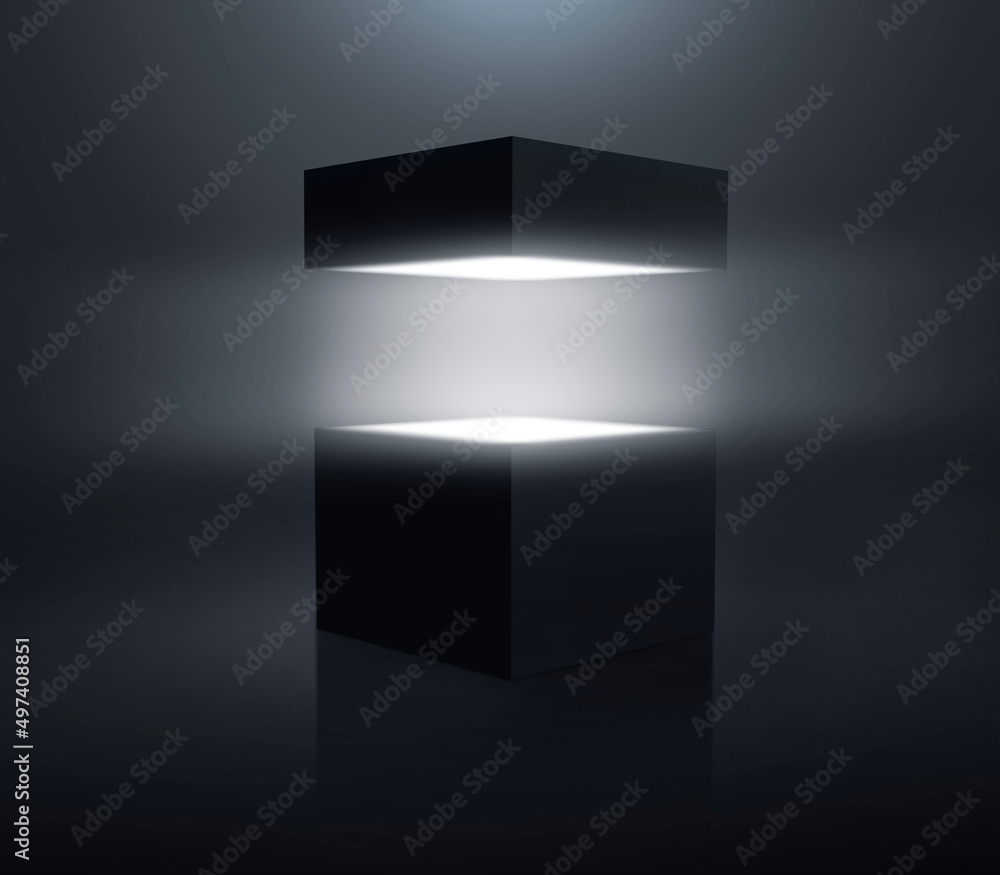 (3D rendering, illustration) Open the mysterious Pandora's box with rays of light - obrazy, fototapety, plakaty 