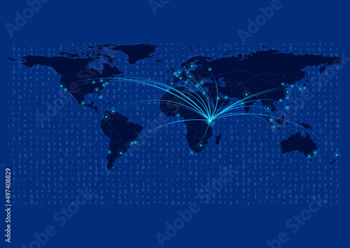 Kenya map for technology or innovation or export concepts.  Connections of the country to major cities around the world. File is suitable for digital editing and prints of all sizes.