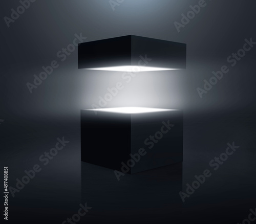 (3D rendering, illustration) Open the mysterious Pandora's box with rays of light