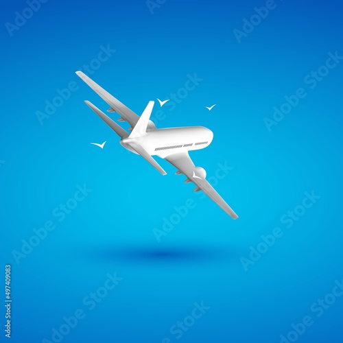 3d airplane. Travel and tourism background. Buying or booking online tickets. Travel, Business flights worldwide. 3d realistic vector illustration.