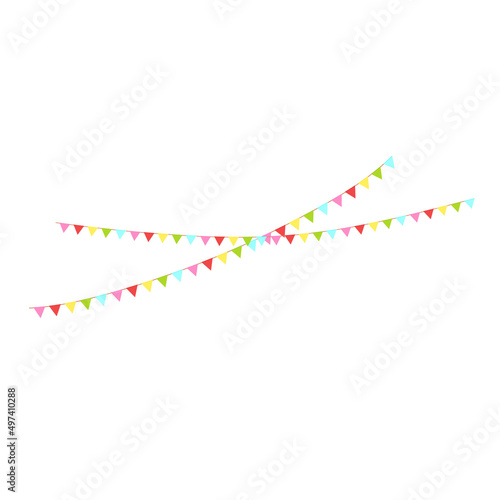 Happy birthday party, birthday party, colorful party flags, flat vector illustration and icons