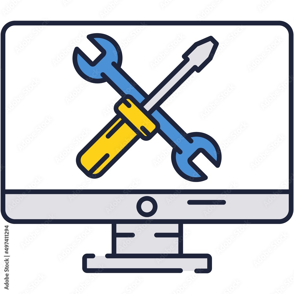 Computer maintenance web tool icon flat vector Computer maintenance web tool icon flat vector