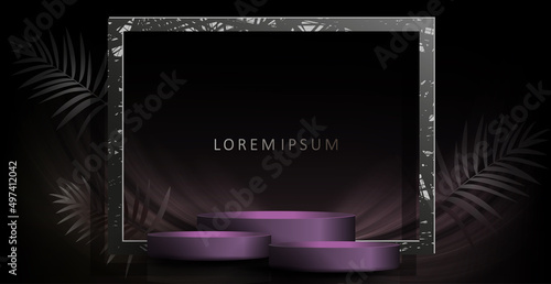 Rectangular texture frame with scene, leaves silhouette on dark background
