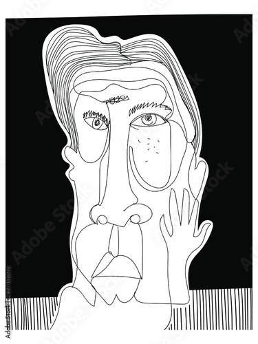 Abstract line drawing faces portrait vector illustration.