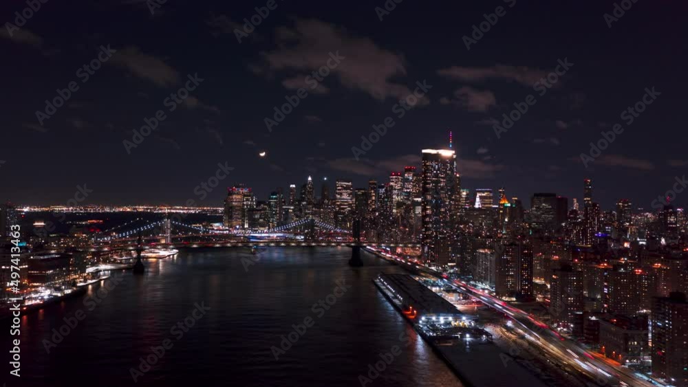 Aerial Hyperlapse over East river at night Aerial Hyperlapse over East river at night