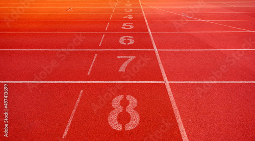 Outdoor stadium. Treadmill  tracks for running in a street stadium, close-up. Competition concept, finish or start