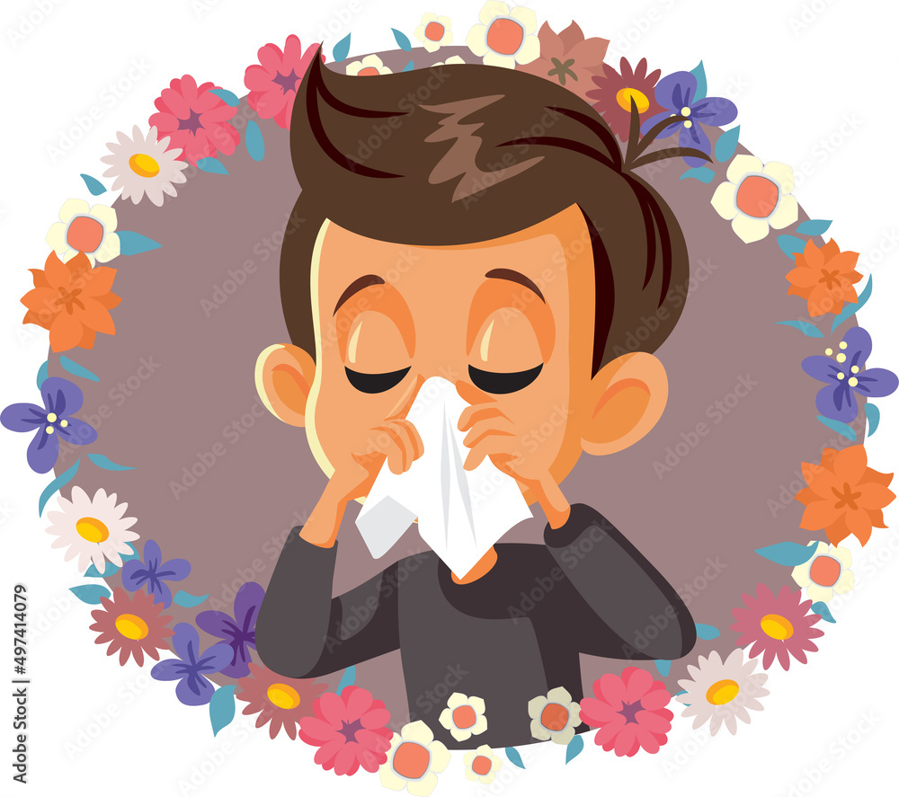 Child with Allergies Suffering During Springtime Vector Cartoon Child with Allergies Suffering During Springtime Vector Cartoon