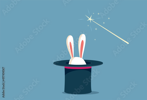 White Rabbit in a Top Hat Magic Trick Vector Concept Illustration