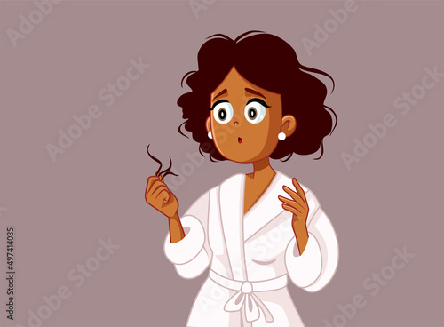 Woman Suffering Hair Loss Problem Vector Illustration