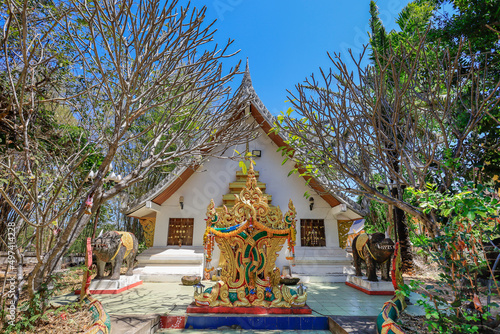 Kalasin, Thailand - -28 Feb. 2022 : full of beauty at Wat Wang Kham Temple consists of a wide range of Lan Xang architecture including Sim Thai Mueang Wang, exquisite Lan Xang ubosot in Khao Wong.