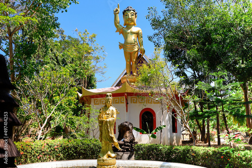 Kalasin, Thailand - -28 Feb. 2022 : full of beauty at Wat Wang Kham Temple consists of a wide range of Lan Xang architecture including Sim Thai Mueang Wang, exquisite Lan Xang ubosot in Khao Wong.