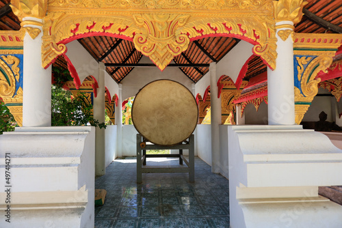 Kalasin, Thailand - -28 Feb. 2022 : full of beauty at Wat Wang Kham Temple consists of a wide range of Lan Xang architecture including Sim Thai Mueang Wang, exquisite Lan Xang ubosot in Khao Wong.