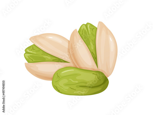 Pistachios. Nuts in shell and peeled in cartoon style.