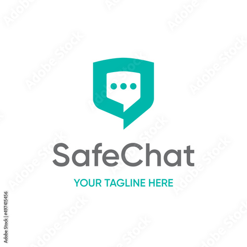 Security Safe Protect Shield Chat Talk Message Vector Abstract Illustration Logo Icon Design Template Element