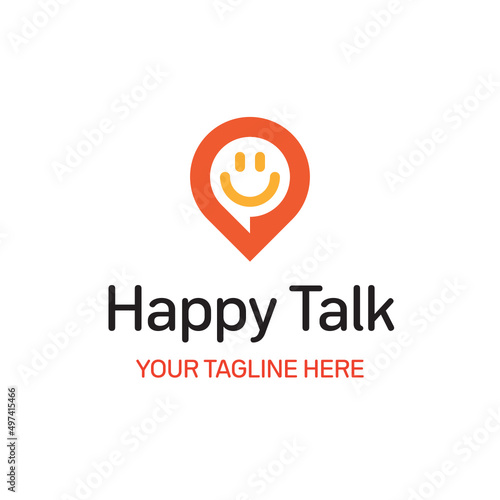 Happy Smila Talk Chat Pin Map Location Vector Abstract Illustration Logo Icon Design Template Element