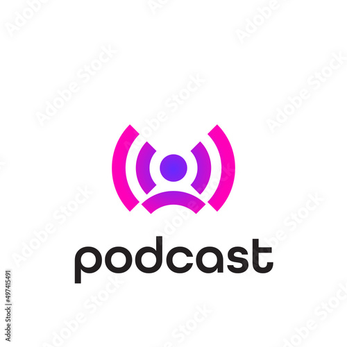 Podcast Stream Music Talk Voice Audio Vector Abstract Illustration Logo Icon Design Template Element