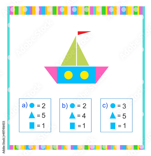 Math game for kıds. Need to find the correct answer. Practice worksheet. Vector illustration. Flat style design. (Answer is a)