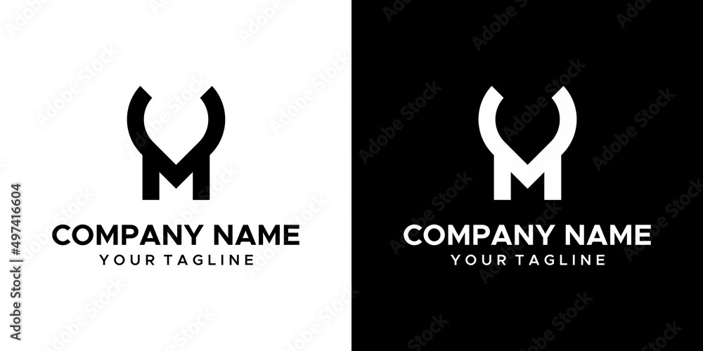 Obraz premium horn-themed graphic image of the letter M. on a black white background. basic vector graphics.