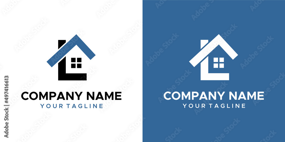 house themed graphic image of double L. on a white blue background. basic vector graphics.