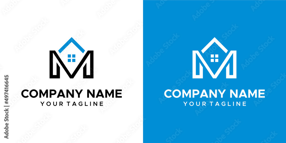 real estate themed graphic image of the letter M. on a white blue background. basic vector graphics. real estate themed graphic image of the letter M. on a white blue background. basic vector graphics.