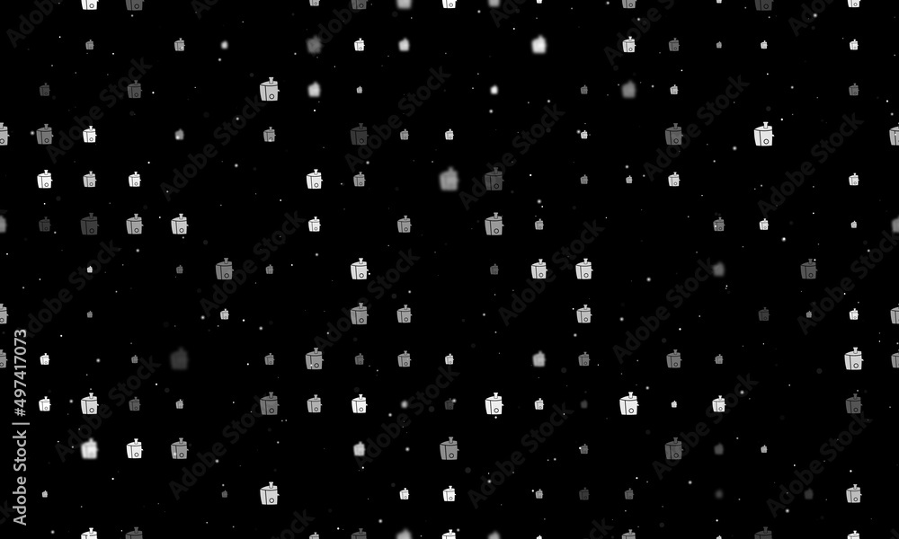 Seamless background pattern of evenly spaced white juicer symbols of different sizes and opacity. Vector illustration on black background with stars Seamless background pattern of evenly spaced white juicer symbols of different sizes and opacity. Vector illustration on black background with stars