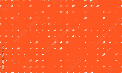 Seamless background pattern of evenly spaced white iron symbols of different sizes and opacity. Vector illustration on deep orange background with stars