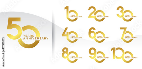 Set of Anniversary logotype and golden color with white background for celebration