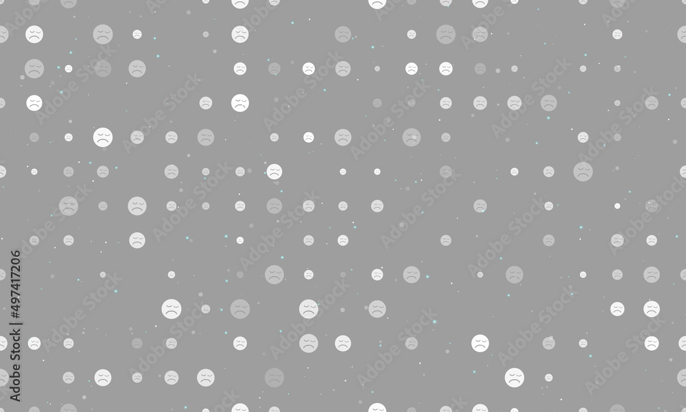 Seamless background pattern of evenly spaced white depression symbols of different sizes and opacity. Vector illustration on gray background with stars Seamless background pattern of evenly spaced white depression symbols of different sizes and opacity. Vector illustration on gray background with stars