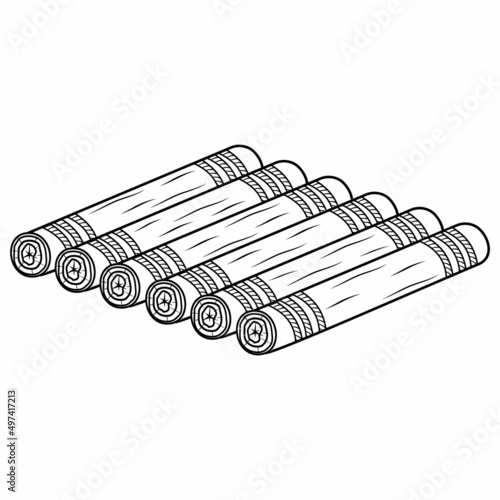 Wooden raft, isolated vector illustration black outline sketch doodle