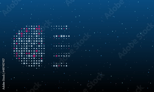 On the left is the headlight symbol filled with white dots. Background pattern from dots and circles of different shades. Vector illustration on blue background with stars