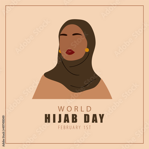 World hijab day. Abstract muslim woman in abaya. Faceless female portrait. Vector illustration in flat cartoon style.