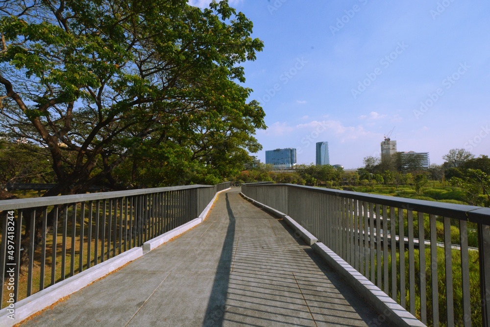 Park, architecture and cityscape in Thailand 