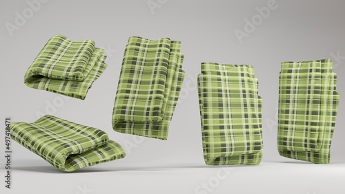 Green sarong in white background with different angle using 3D illustration style