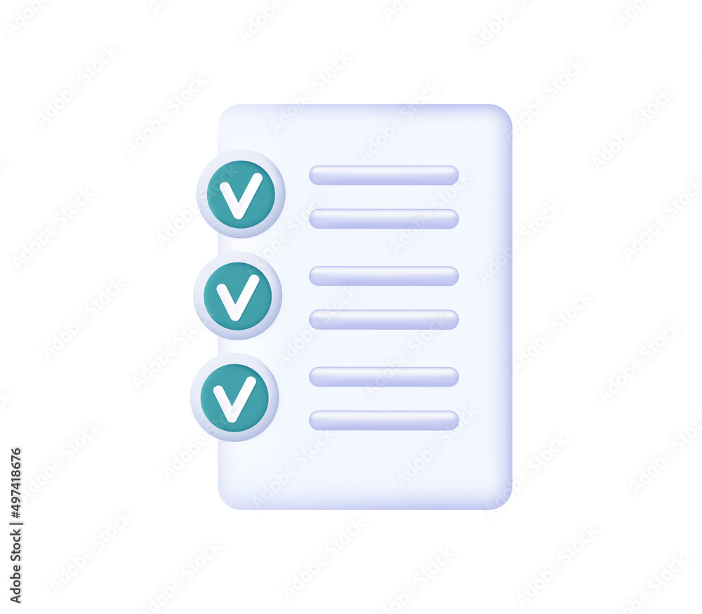 3d survey page or checklist. The result of an exam, test, or report. Correct answers on the paper page of the document. The concept of a completed task. Excellent positive result. Vector illustration 3d survey page or checklist. The result of an exam, test, or report. Correct answers on the paper page of the document. The concept of a completed task. Excellent positive result. Vector illustration