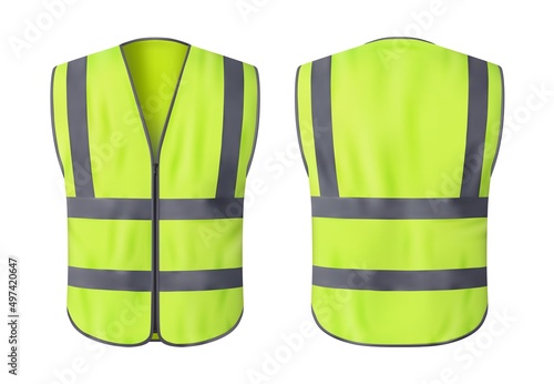 Photo Safety vest jacket, isolated security, traffic and worker uniform wear