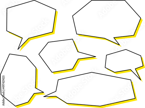 角ばった吹き出しセット_影が黄色