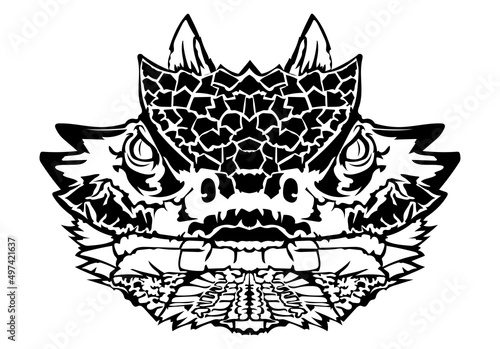 Horned Lizard face vector iilustration in hand drawn style, perfect for tshirt and mascot design 