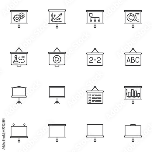 Projector screen line icons set