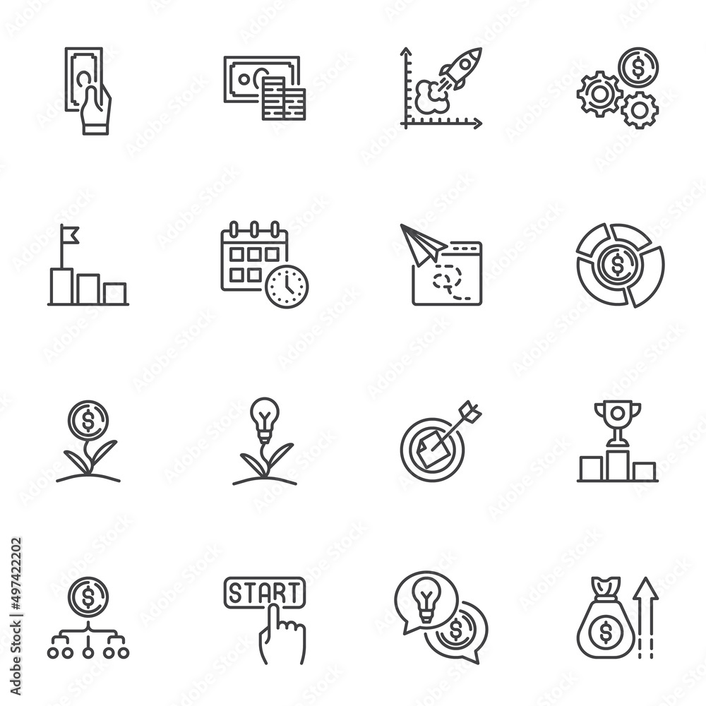 Business strategy line icons set