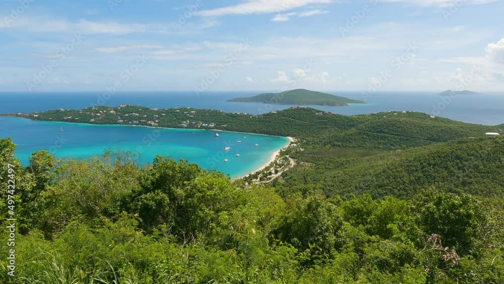 Still shot of a natural landscape of the St. Thomas Island and the Magens Bay.
