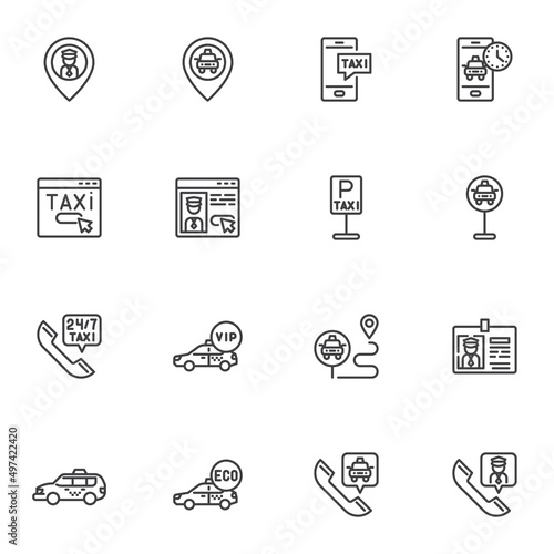 Taxi service line icons set