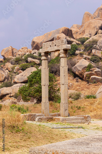 Closeup of entry arch to Siddeshwara Temple, Chitradurga Fort, Karnataka, India photo