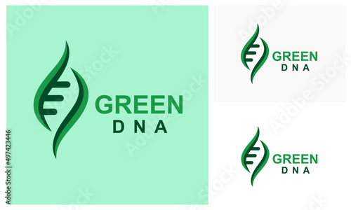 Green DNA Logo Design Template. Eco DNA Logo Design Template. Abstract biotechnology leaf DNA logo design. green energy, medicine, science, technology, laboratory, logotype vector icon.