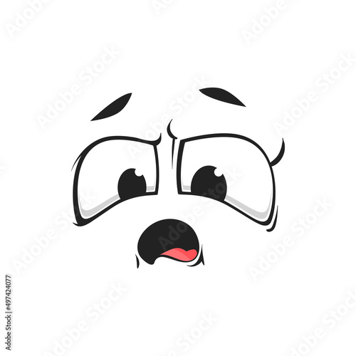 Cartoon grumble face, vector murmur emoji with annoyed eyes and open mouth. Negative facial expression, growl feelings, comic face isolated on white background