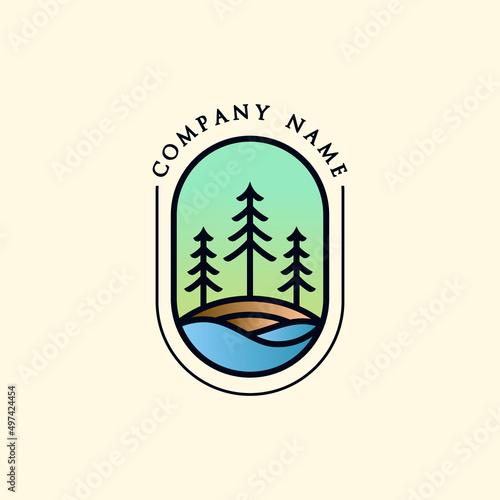 Modern pines and lake logo illustration design