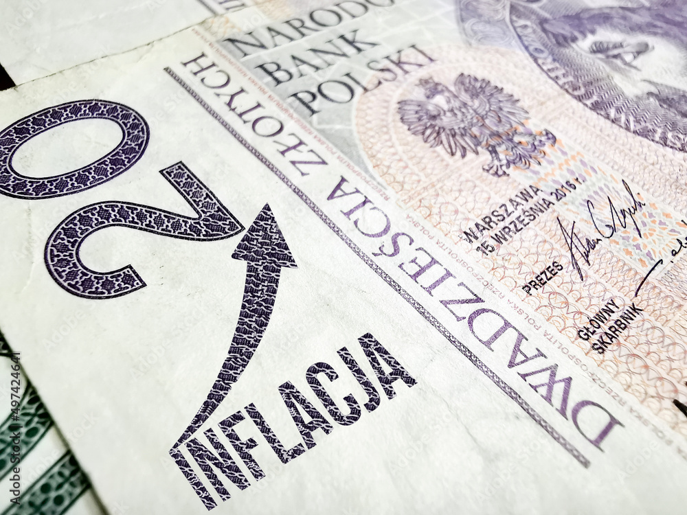 Banknote Polnische Zloty PLN und die Inflation - obrazy, fototapety, plakaty 