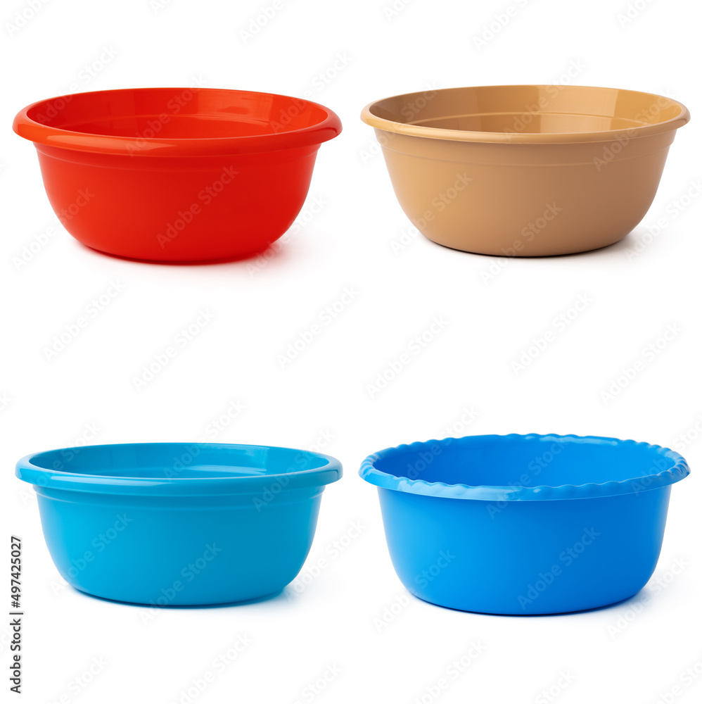 Plastic empty basins isolated on white background Plastic empty basins isolated on white background