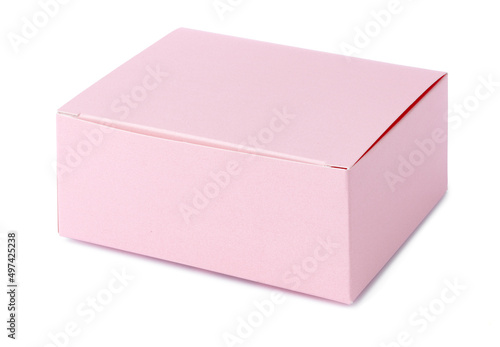 Pink paper gift box isolated on white