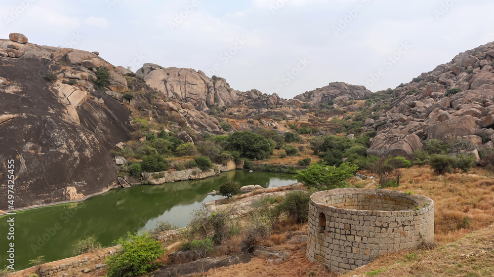 View of Gopalaswami Honda or Pond, Chitradurga fort, Karnataka, India