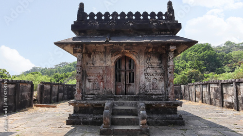 Front View of main centre of Srikantheswara Temple, Kavaledurga Fort. Fort was built in 9th century, and it was renovated in 14th century by Cheluvarangappa. Shimoga, Karnataka, India photo